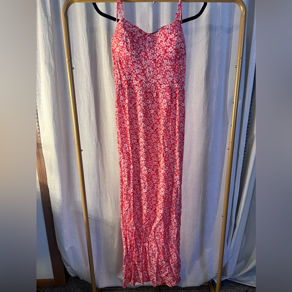 Red and floral sun dress